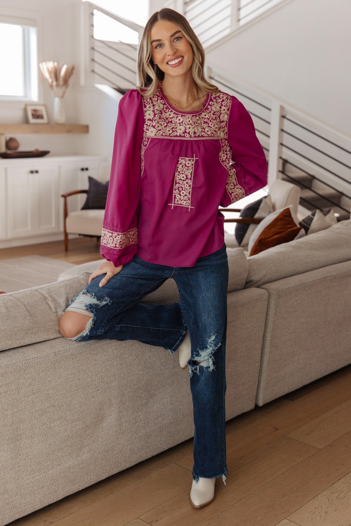 Rodeo Queen Embroidered Blouse - Molliee Boutique