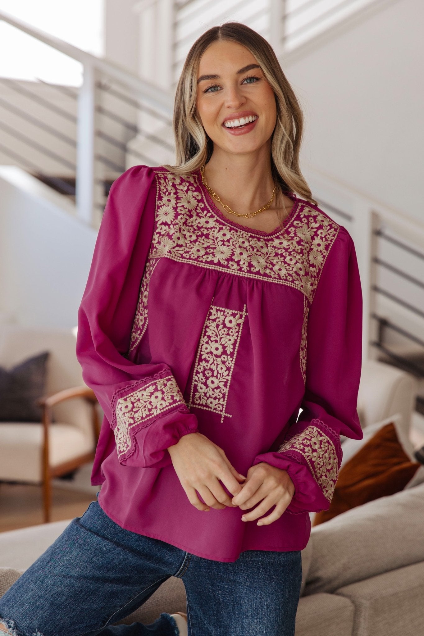 Rodeo Queen Embroidered Blouse - Molliee Boutique