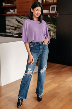 Rose High Rise 90's Straight Jeans in Dark Wash - Molliee Boutique