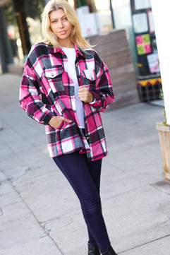 Sassy Fuchsia Plaid Flannel Button Down Shacket - Molliee Boutique