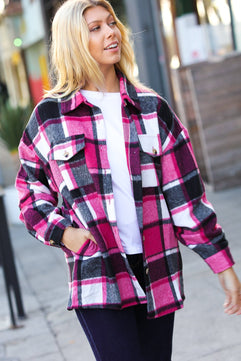 Sassy Fuchsia Plaid Flannel Button Down Shacket - Molliee Boutique