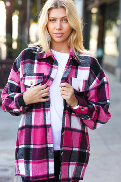 Sassy Fuchsia Plaid Flannel Button Down Shacket - Molliee Boutique