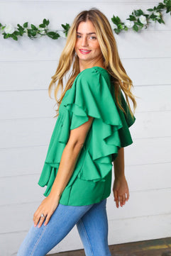 Sea Green Button Ruffle Woven Top - Molliee Boutique