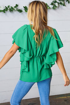 Sea Green Button Ruffle Woven Top - Molliee Boutique