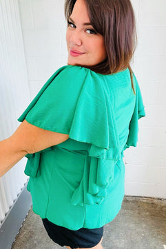 Sea Green Button Ruffle Woven Top - Molliee Boutique