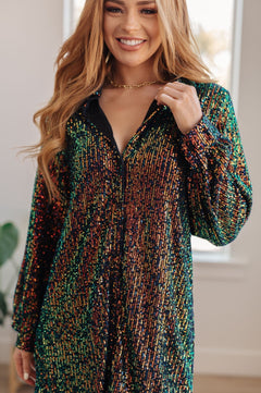 Shimmering Splendor Sequin Shirt Dress - Molliee Boutique