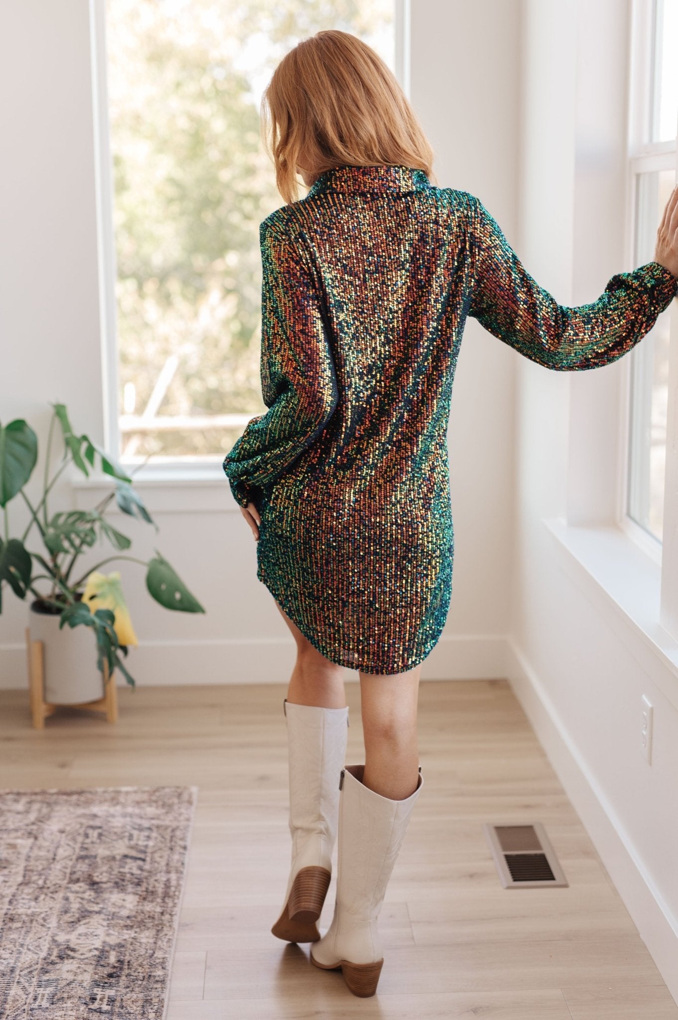 Shimmering Splendor Sequin Shirt Dress - Molliee Boutique