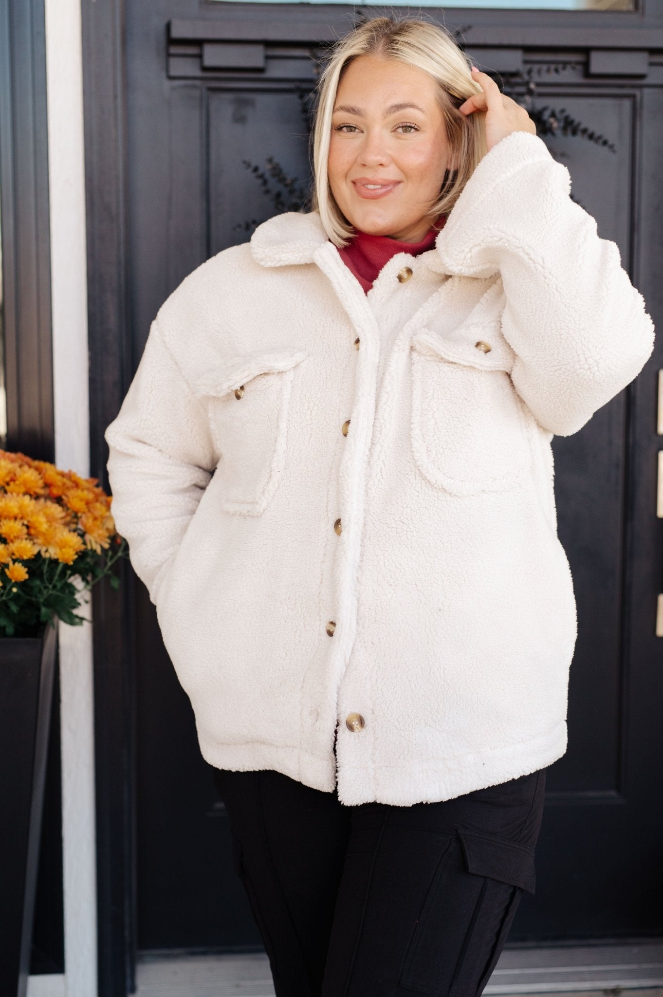 Shrouded in Sherpa Coat in White - Molliee Boutique