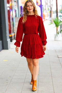 Simply Merry Burnt Red Animal Print Mock Neck Tiered Dress - Molliee Boutique