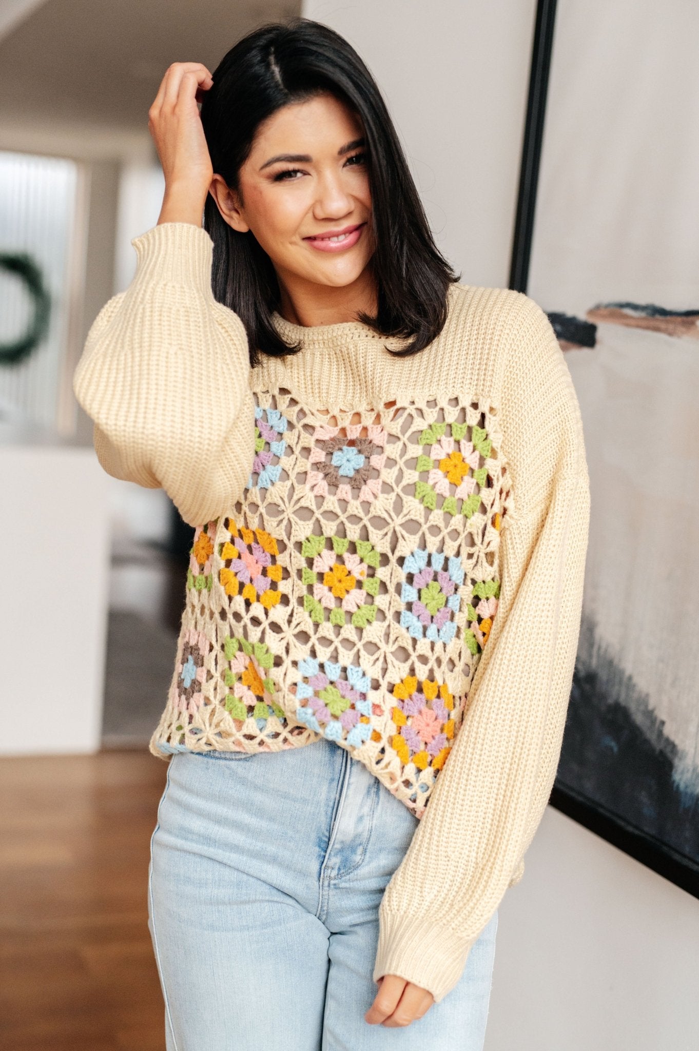 Square Dance Granny Square Sweater - Molliee Boutique