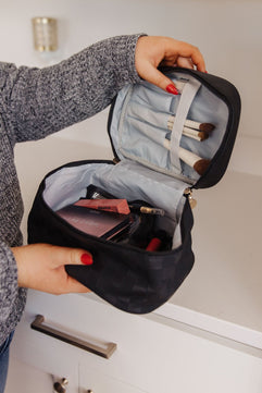 Subtly Checked Cosmetic Bags 3 Piece Set in Black - Molliee Boutique