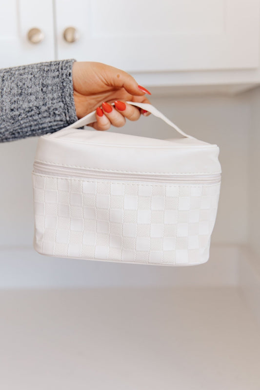 Subtly Checked Cosmetic Bags 3 Piece Set in Ivory - Molliee Boutique