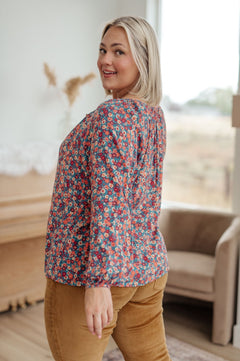 Sunday Brunch Blouse in Denim Floral - Molliee Boutique