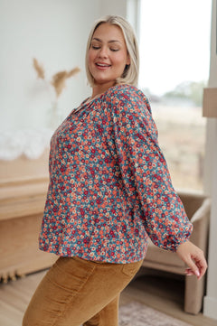 Sunday Brunch Blouse in Denim Floral - Molliee Boutique