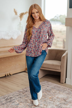 Sunday Brunch Blouse in Denim Floral - Molliee Boutique