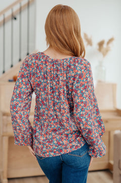 Sunday Brunch Blouse in Denim Floral - Molliee Boutique