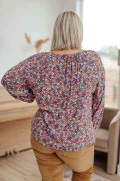 Sunday Brunch Blouse in Denim Floral - Molliee Boutique