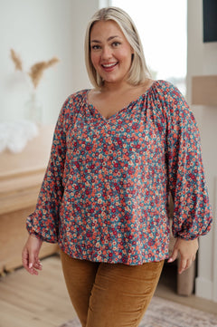 Sunday Brunch Blouse in Denim Floral - Molliee Boutique