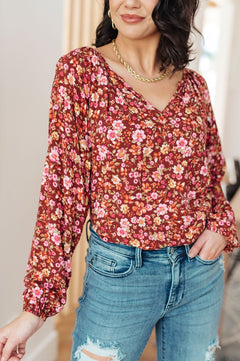 Sunday Brunch Blouse in Rust Floral - Molliee Boutique