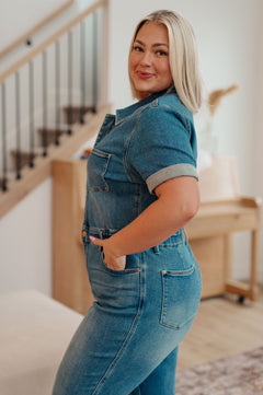 Sylvia Short Sleeve Denim Jumpsuit - Molliee Boutique