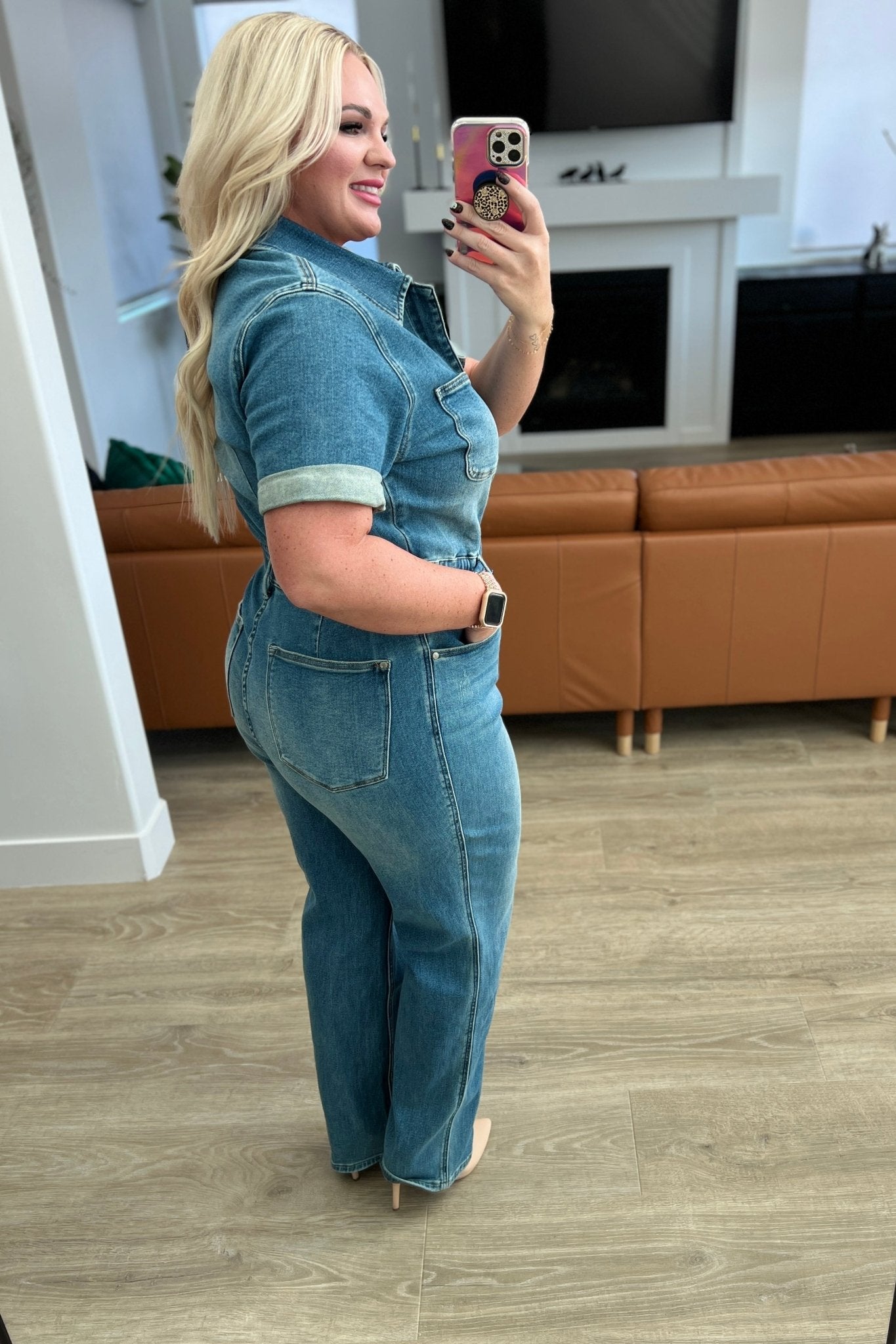 Sylvia Short Sleeve Denim Jumpsuit - Molliee Boutique