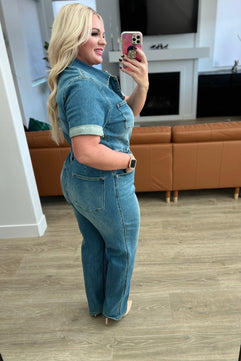 Sylvia Short Sleeve Denim Jumpsuit - Molliee Boutique