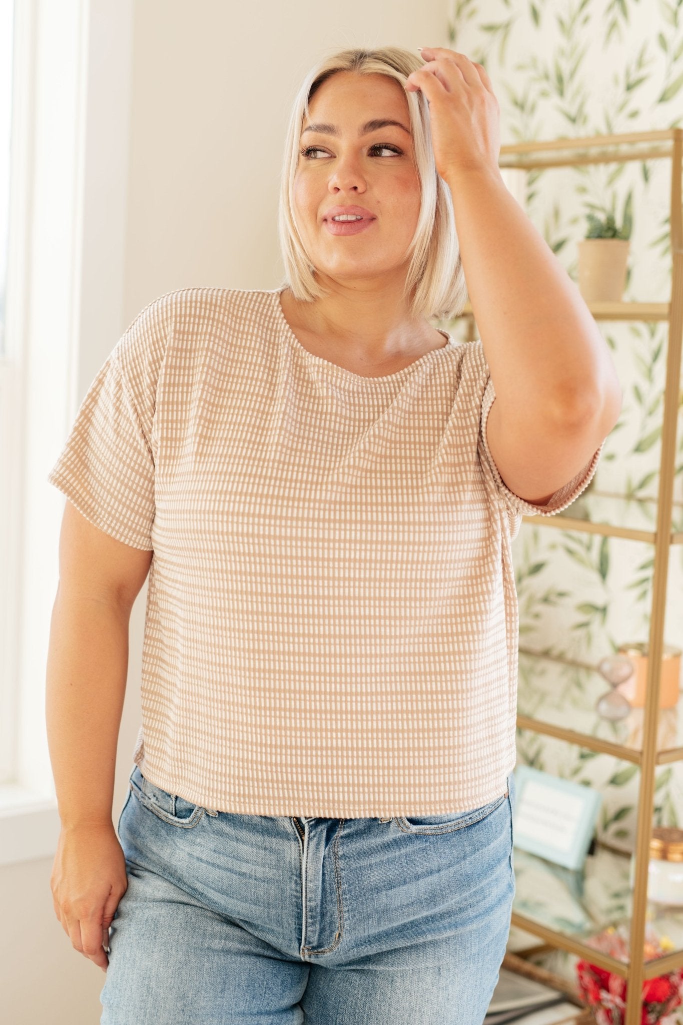 Textured Boxy Top in Taupe - Molliee Boutique