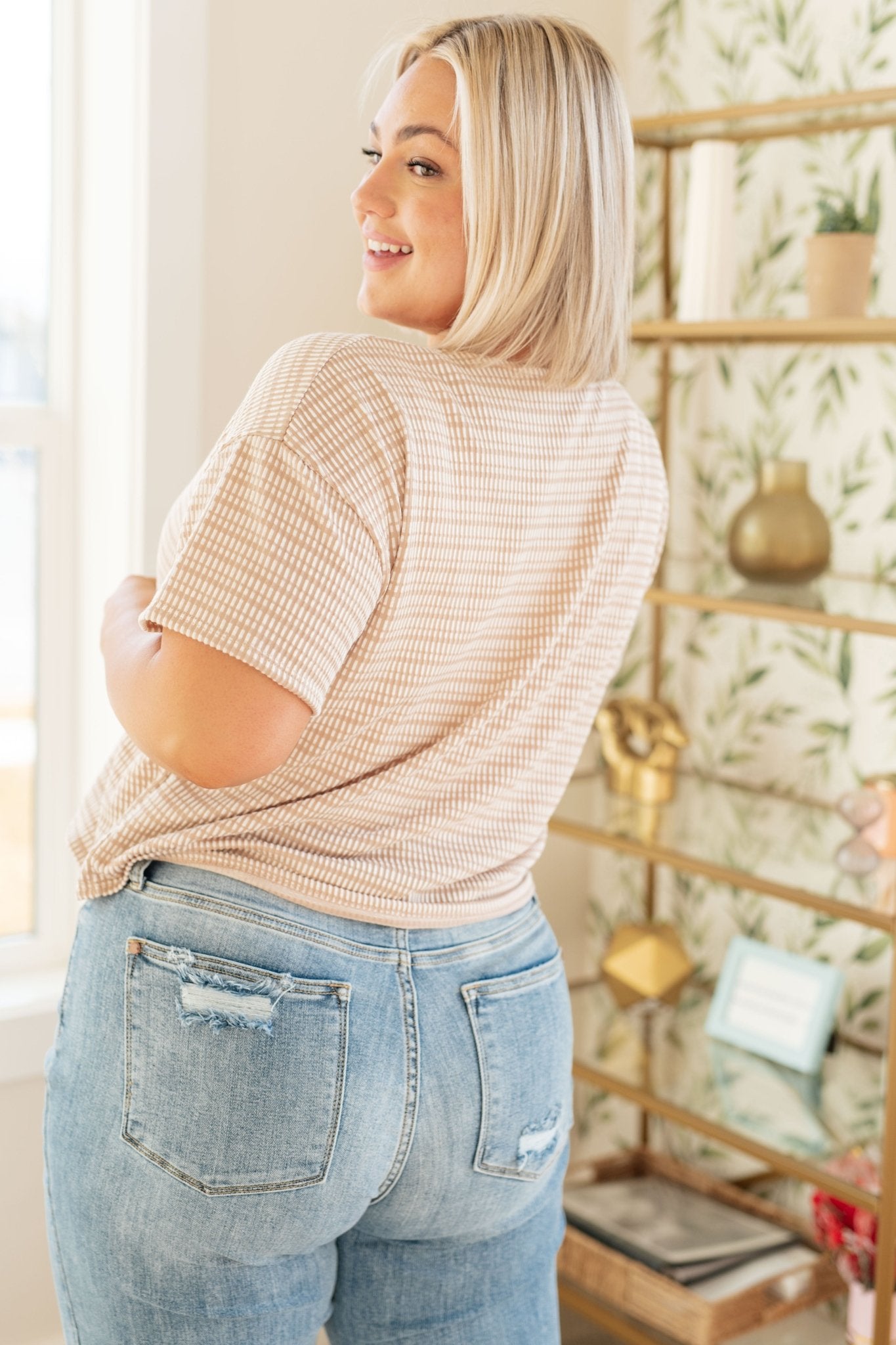 Textured Boxy Top in Taupe - Molliee Boutique