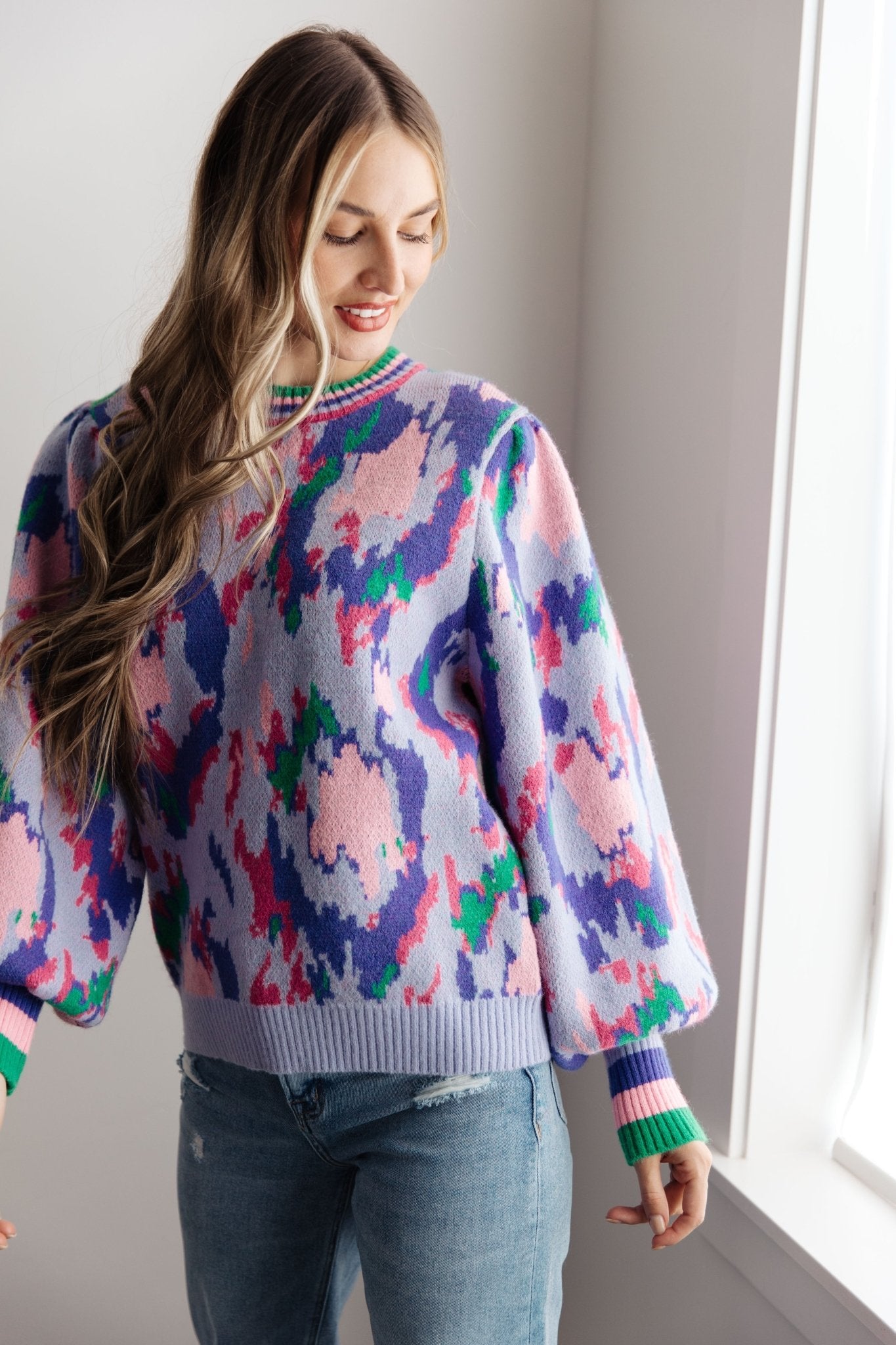 The Long Goodbye Abstract Print Sweater - Molliee Boutique