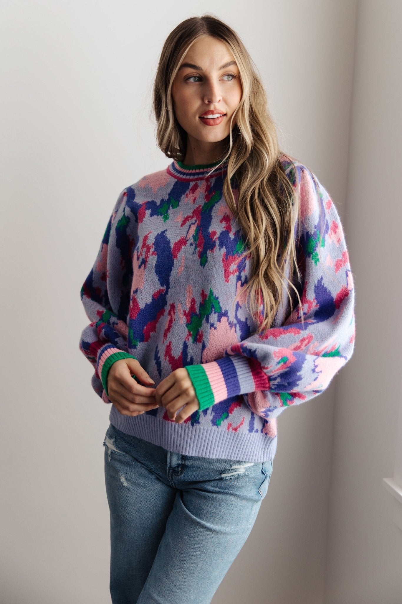 The Long Goodbye Abstract Print Sweater - Molliee Boutique