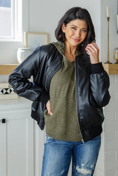 This Is It Faux Leather Bomber Jacket In Black - Molliee Boutique