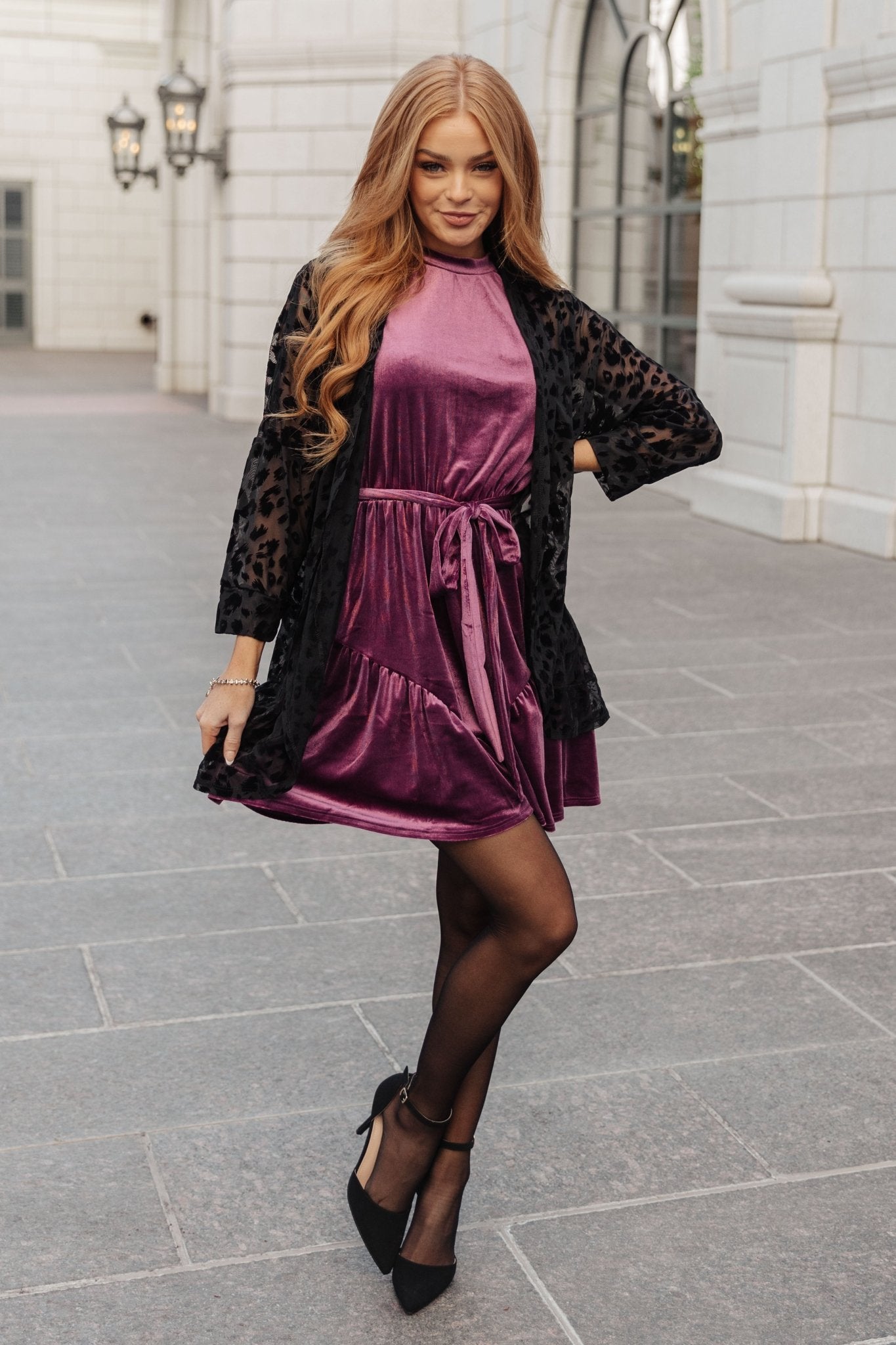 Tied In A Bow Velvet Dress - Molliee Boutique