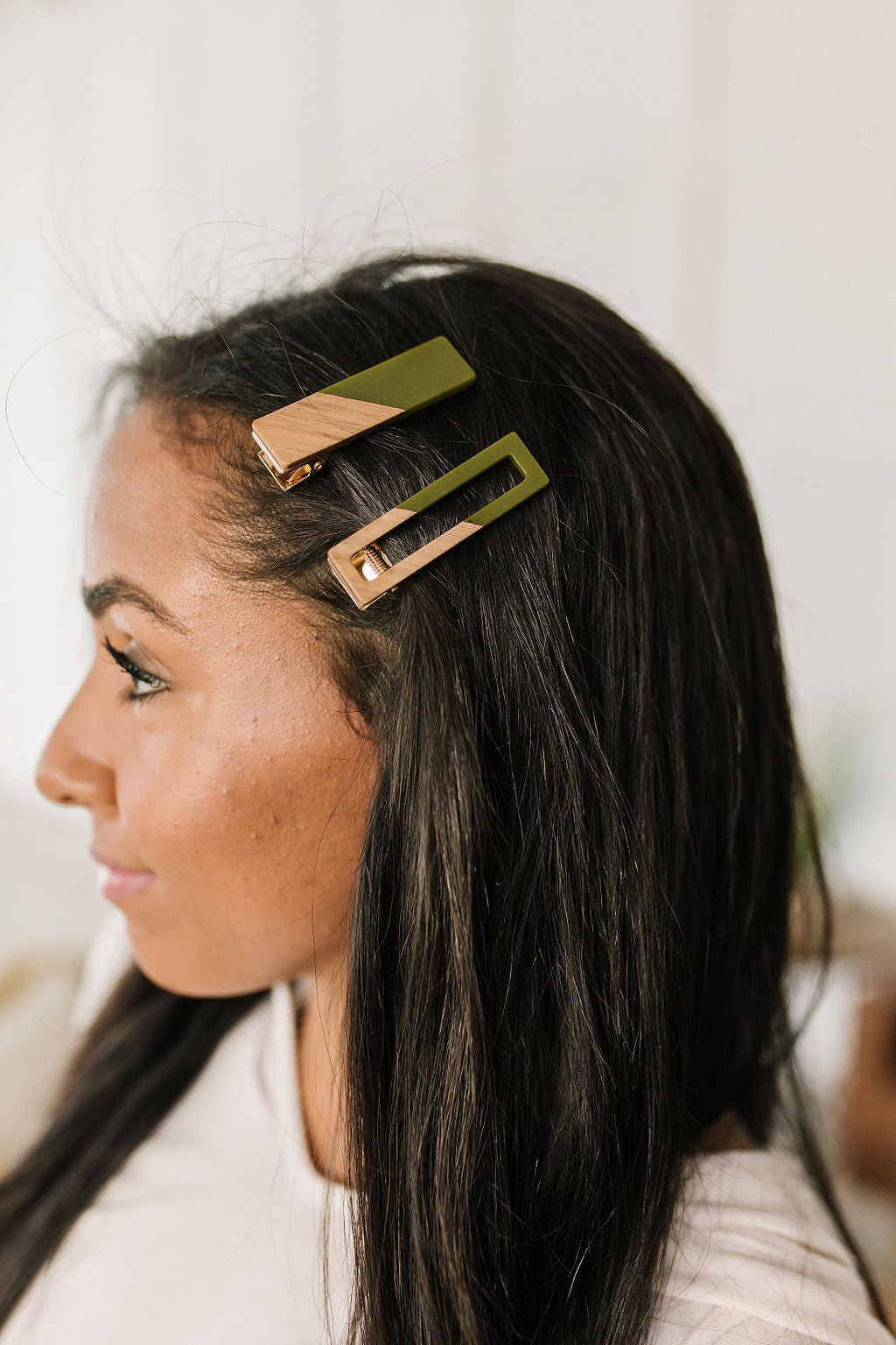 Two Tone Hair Clip Set in Green - Molliee Boutique