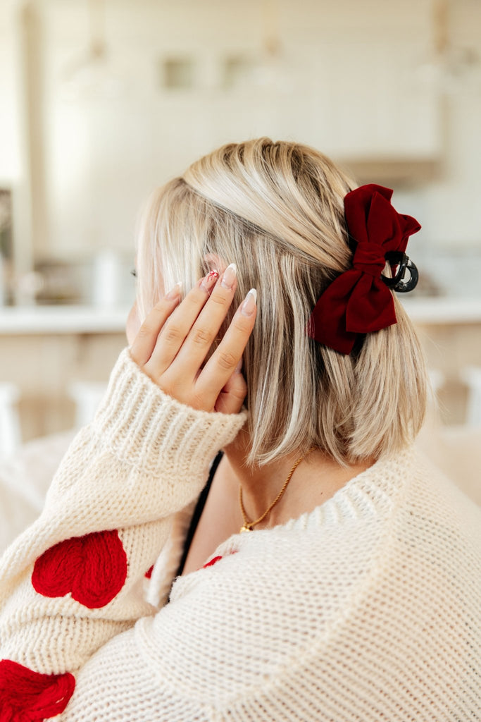 Velvet Bow Clip Set in Burgundy and Black - Molliee Boutique